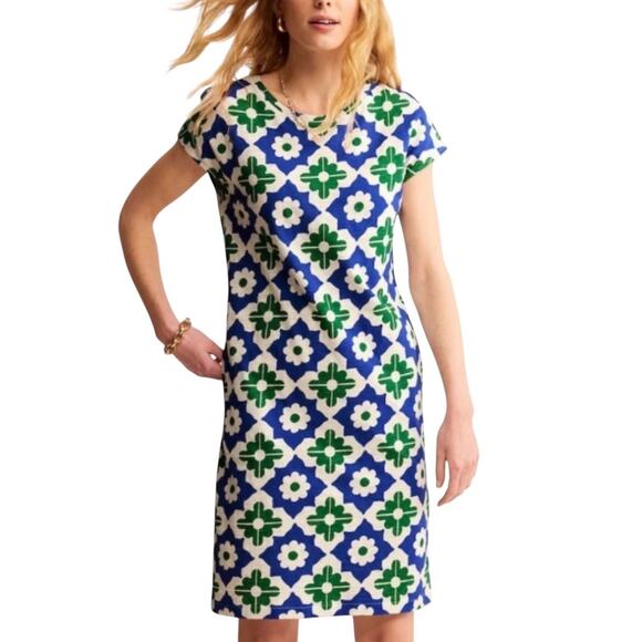 Boden Leah Green and Blue Geometric Pattern Jersey T-Shirt Dress Women’s Size 6 - Picture 1 of 9